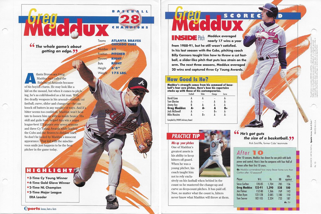 1994 Sports Heroes Feats & Facts - Baseball Champion - Maddux, Greg 10