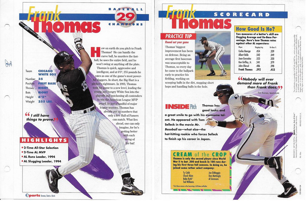 1995 Sports Heroes Feats & Facts - Baseball Champion - Thomas, Frank 06a