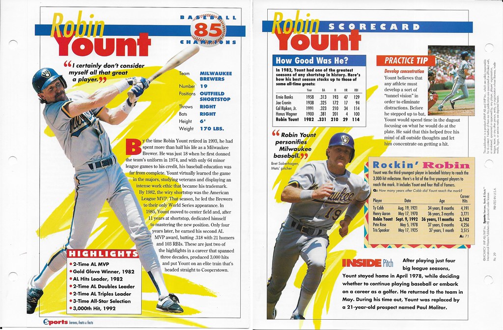 1995 Sports Heroes Feats & Facts - Baseball Champion - Yount, Robin 29