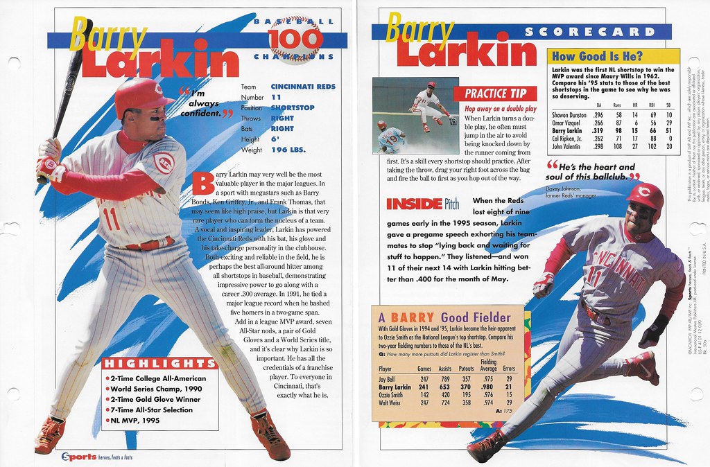 1996 Sports Heroes Feats & Facts - Baseball Champion - Larkin, Barry 50a
