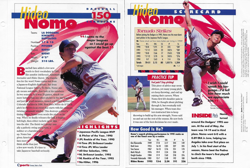 1997 Sports Heroes Feats & Facts - Baseball Champion - Nomo, Hideo 76b