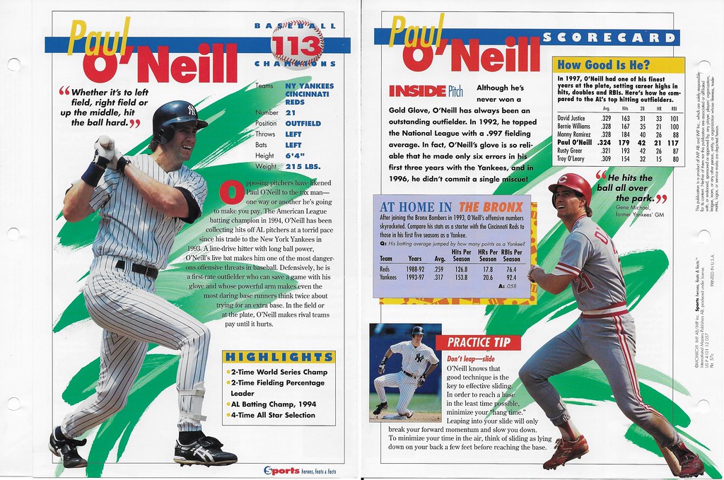 1997 Sports Heroes Feats & Facts - Baseball Champion - O'Neill, Paul 57c