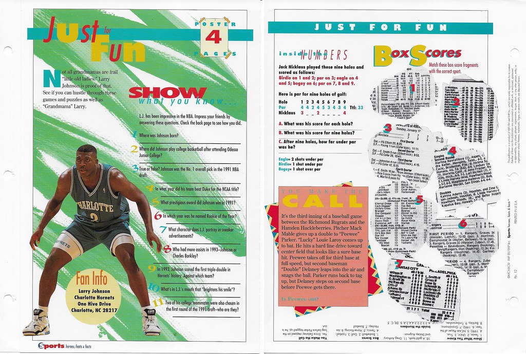 1994 Sports Heroes Feats & Facts - Poster Pages - Johnson, Larry 12