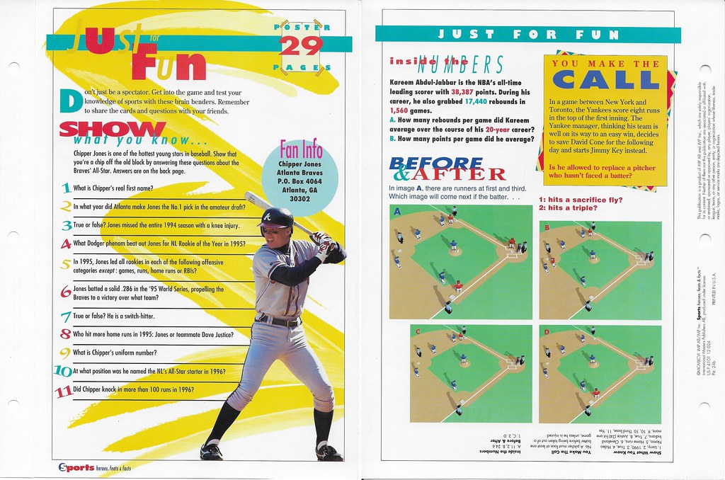 1996 Sports Heroes Feats & Facts - Poster Pages - Jones, Chipper 24b