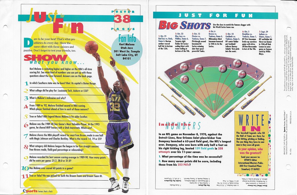 1996 Sports Heroes Feats & Facts - Poster Pages - Malone, Karl 43a
