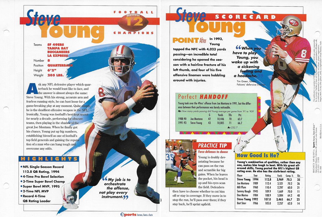 1996 Sports Heroes Feats & Facts - Football Champions - Young, Steve 08d