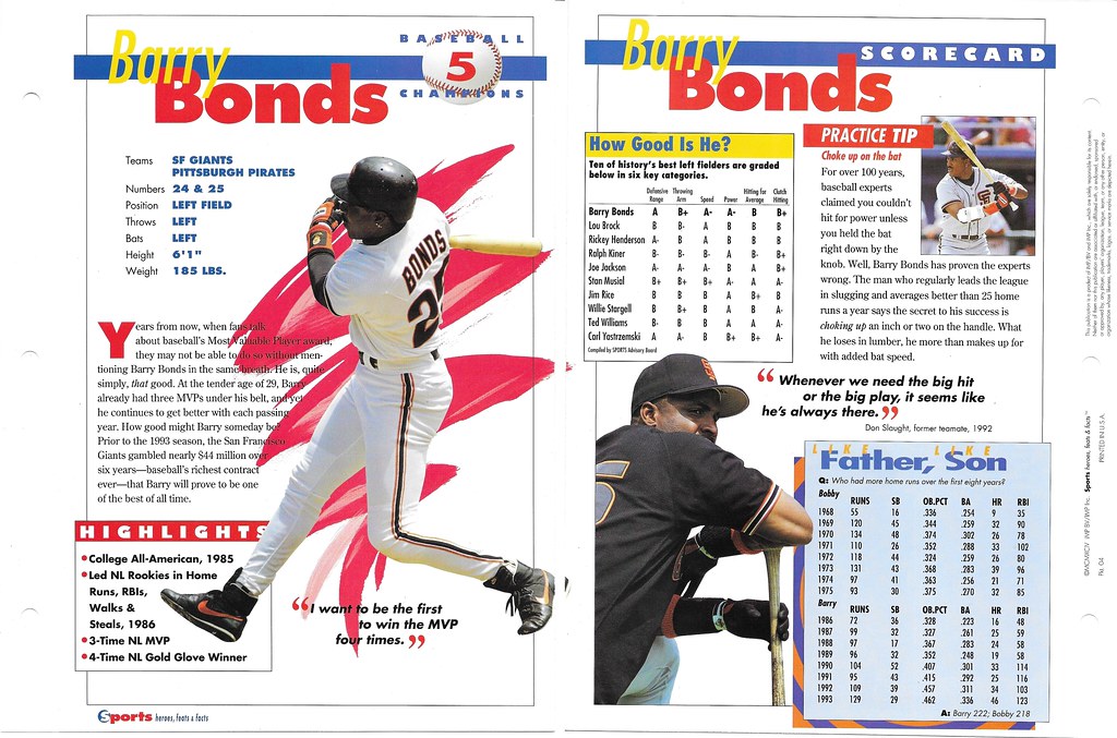 1994 Sports Heroes Feats & Facts - Baseball Champion - Bonds Barry 04