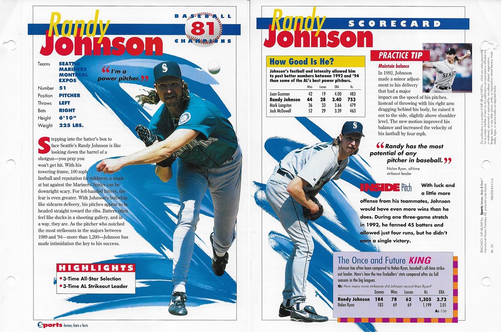 1995 Sports Heroes Feats & Facts - Baseball Champion - Johnson, Randy 39