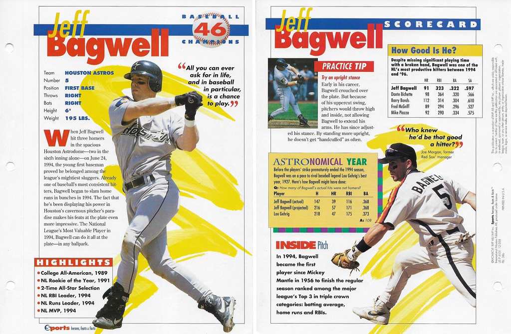 1996 Sports Heroes Feats & Facts - Baseball Champion - Bagwell, Jeff 38b