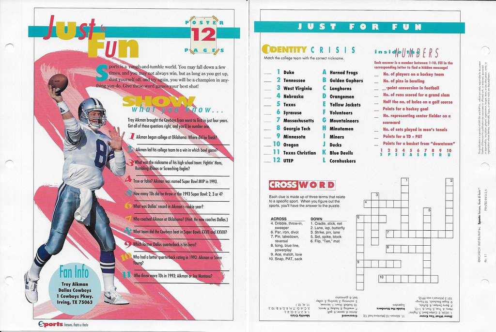 1994 Sports Heroes Feats & Facts - Poster Pages - Aikman, Troy 11