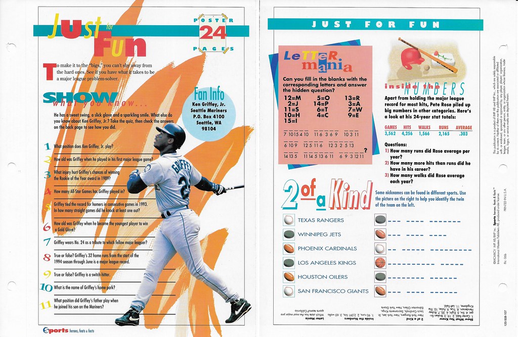 1995 Sports Heroes Feats & Facts - Poster Pages - Griffey Jr, Ken 06b
