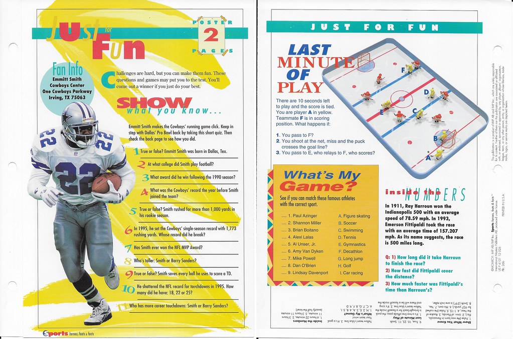 1996 Sports Heroes Feats & Facts - Poster Pages - Smith, Emmitt 26b