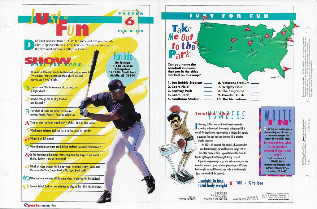 1995 Sports Heroes Feats & Facts - Poster Pages - Jackson, Bo 16a