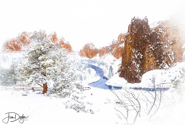 Smith Rock in a snow storm