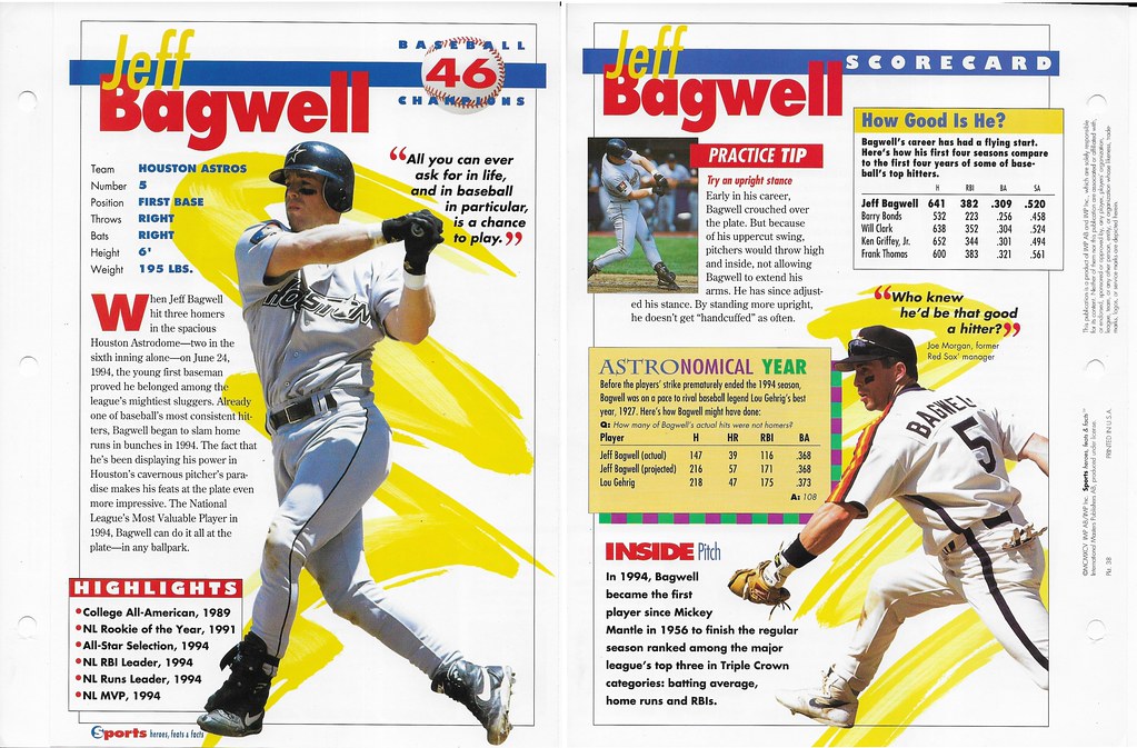 1995 Sports Heroes Feats & Facts - Baseball Champion - Bagwell, Jeff 38
