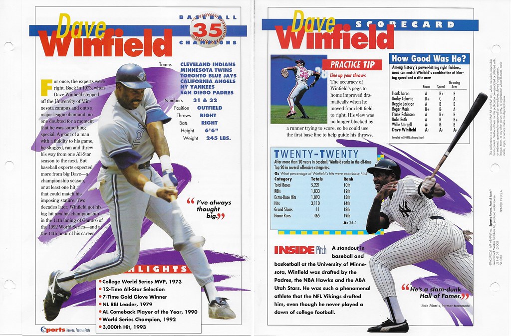 1996 Sports Heroes Feats & Facts - Baseball Champion - Winfield, Dave 08d