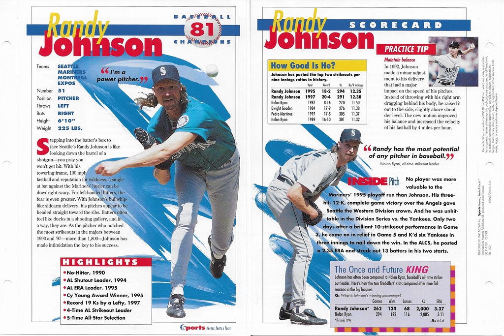 1997 Sports Heroes Feats & Facts - Baseball Champion - Johnson, Randy 39c