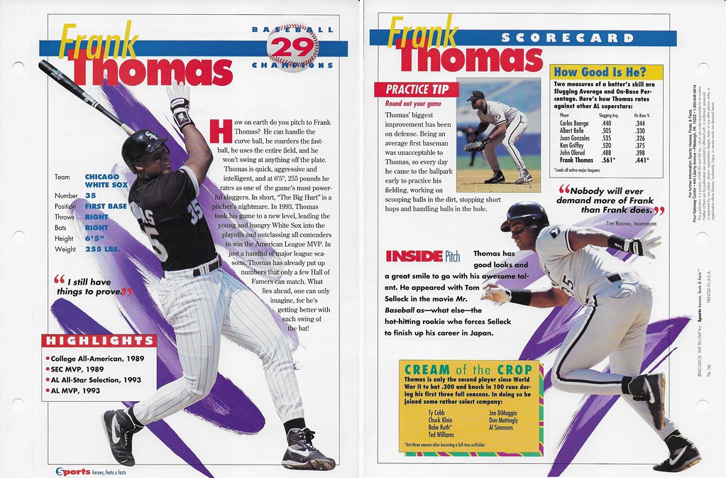 1994 Sports Heroes Feats & Facts - Baseball Champion - Thomas, Frank 06