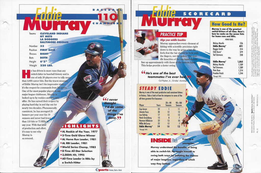1995 Sports Heroes Feats & Facts - Baseball Champion - Murray, Eddie 55