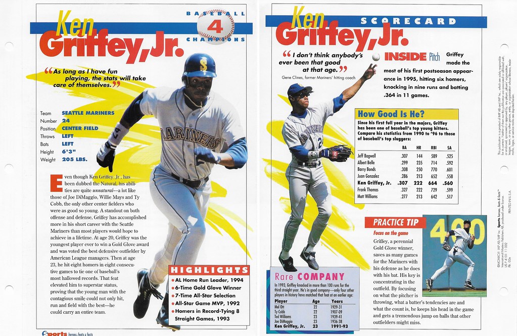 1996 Sports Heroes Feats & Facts - Baseball Champion - Griffey Jr, Ken 02e