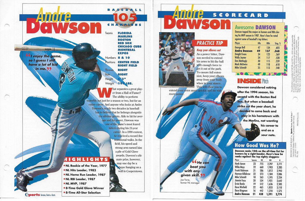 1997 Sports Heroes Feats & Facts - Baseball Champion - Dawson, Andre 53b