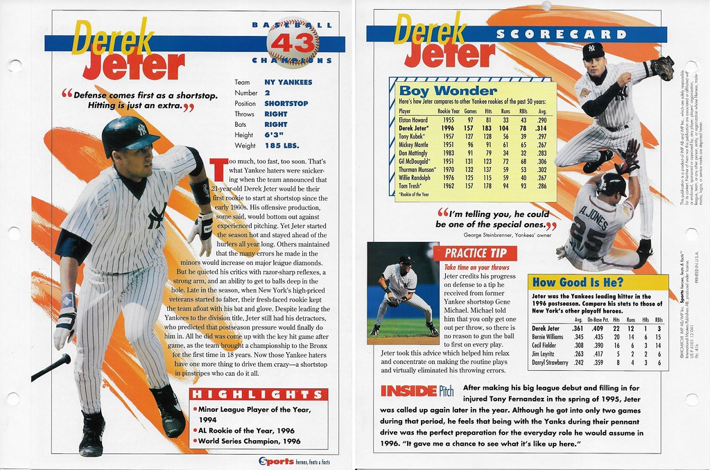 1997 Sports Heroes Feats & Facts - Baseball Champion - Jeter, Derek 41b