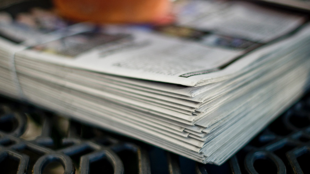 Close-up of a newspaper stack