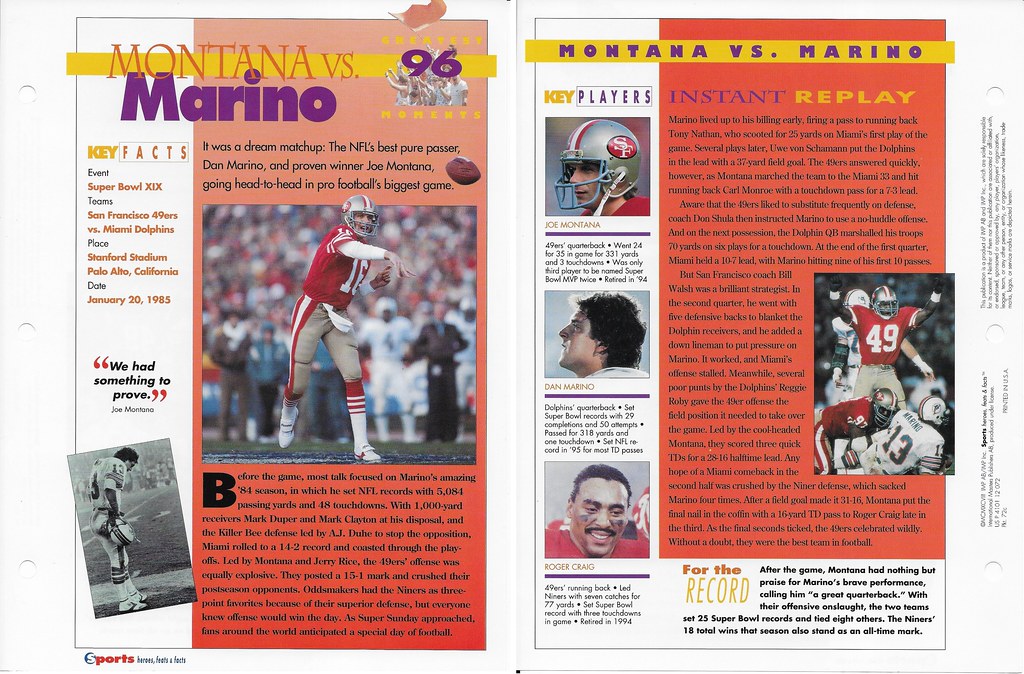1997 Sports Heroes Feats Greatest Moments - Montana, Joe and Marino, Dan 72c