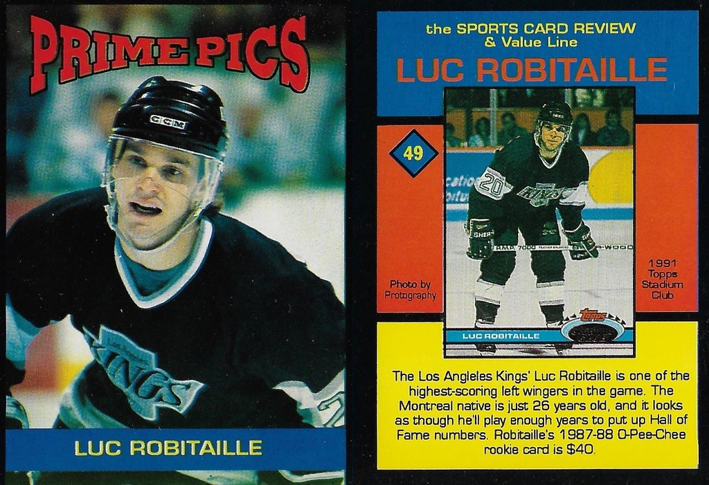 1992 Sports Card Review Prime Pics Magazine Insert - Robitaille, Luc