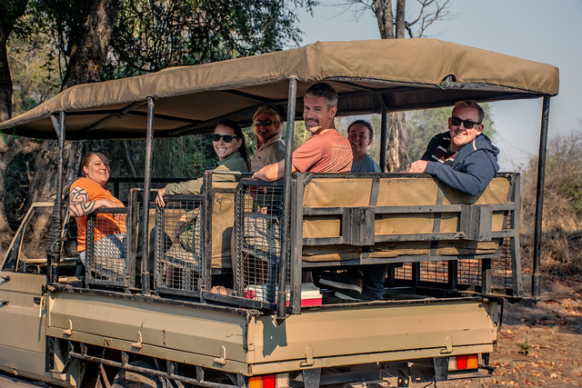 Fellow travellers, Nikki, Karen, Tracy, Patrick, Hannah and Aaron on a Game Drive.