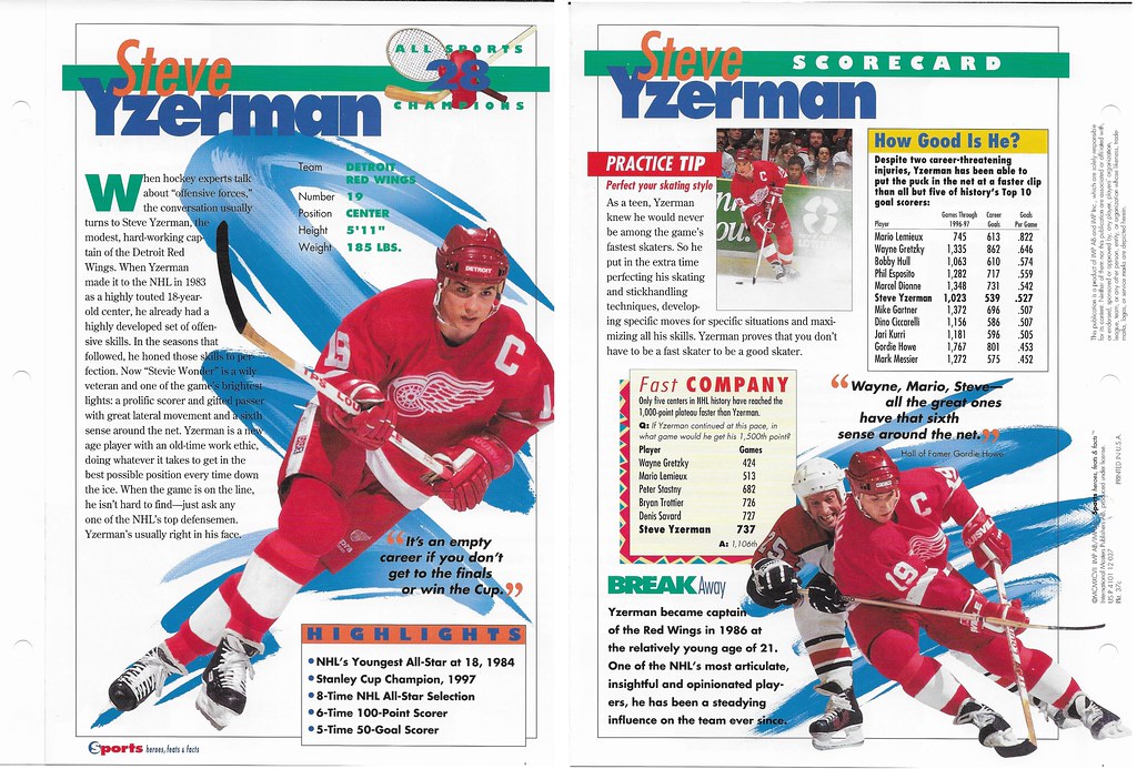 1997 Sports Heroes Feats & Facts - All-Sports Champions - Yzerman, Steve 37c