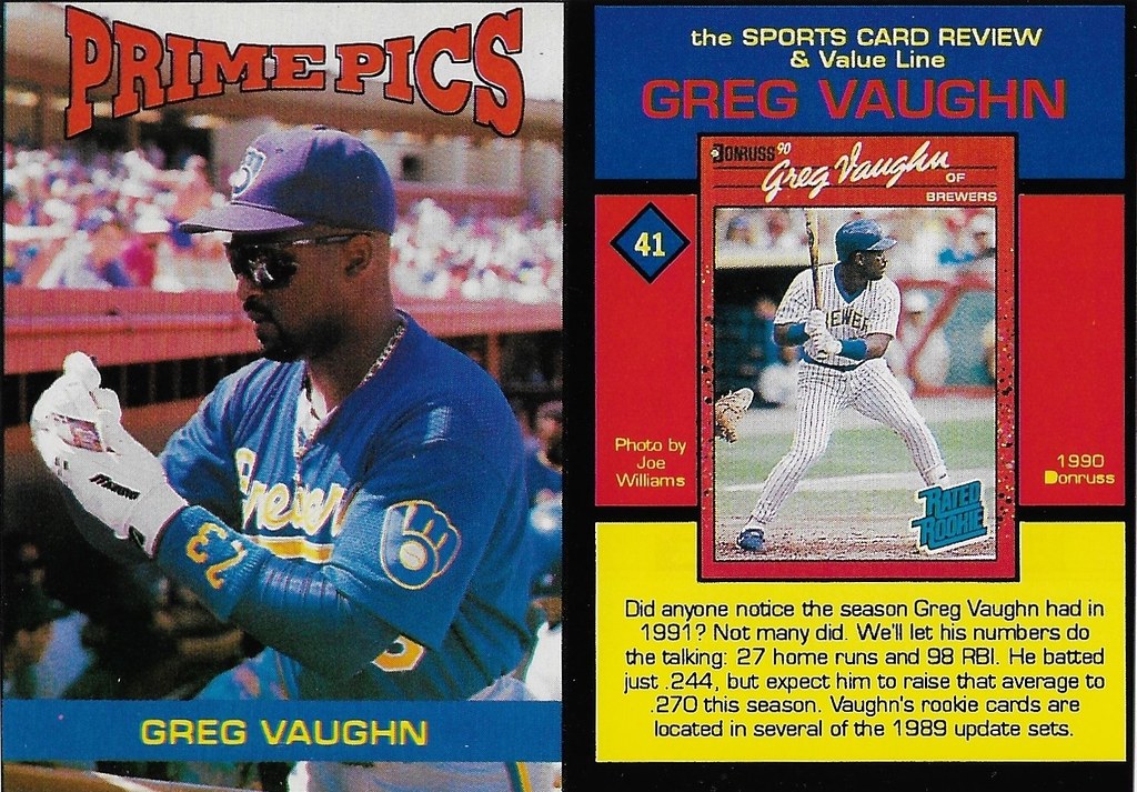 1992 Sports Card Review Prime Pics Magazine Insert - Vaughn, Greg