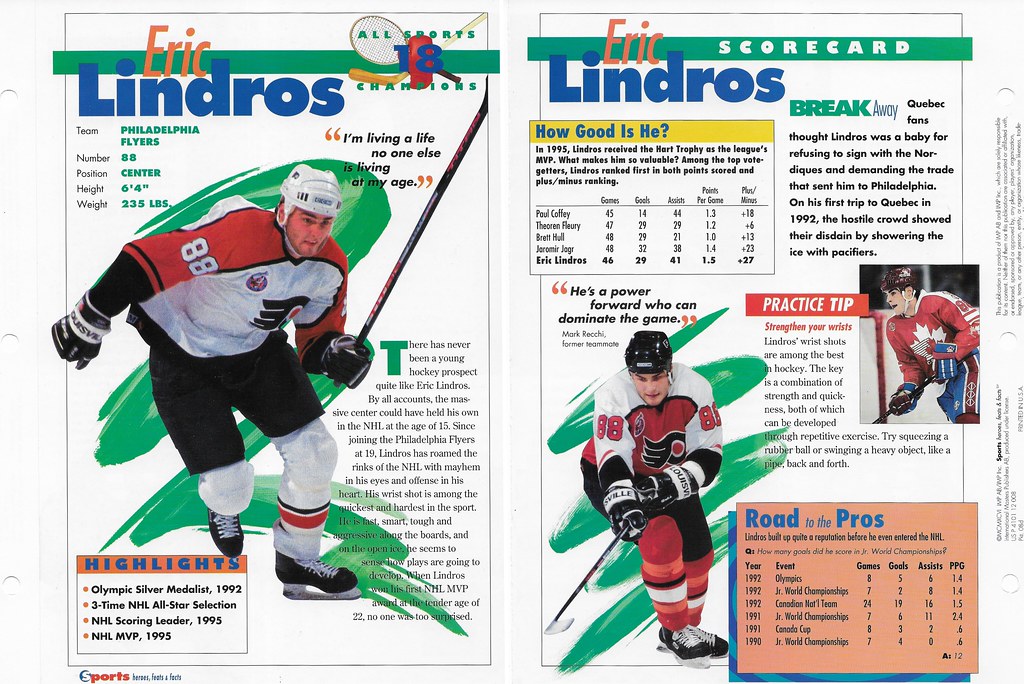 1996 Sports Heroes Feats & Facts - All-Sports Champions - Lindros, Eric 08d