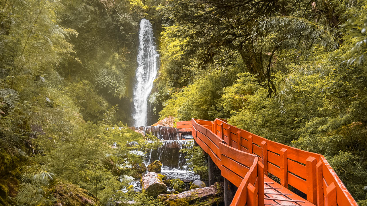 Footbridges and Waterfall - Visit the Geometric Thermal Baths in Pucon