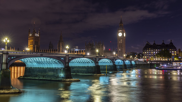 Night View of Big Ben and Westminster Bridge