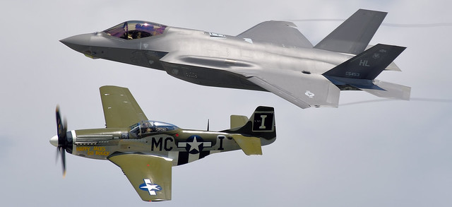 Lockheed Martin F-35A Lightning II USAF HL 5453 388th Fighter Wing based at Hill Air Force Base Utah and North American P-51D Mustang NL74190 Happy Jacks Go Buggy USAF 44-74452 N74190