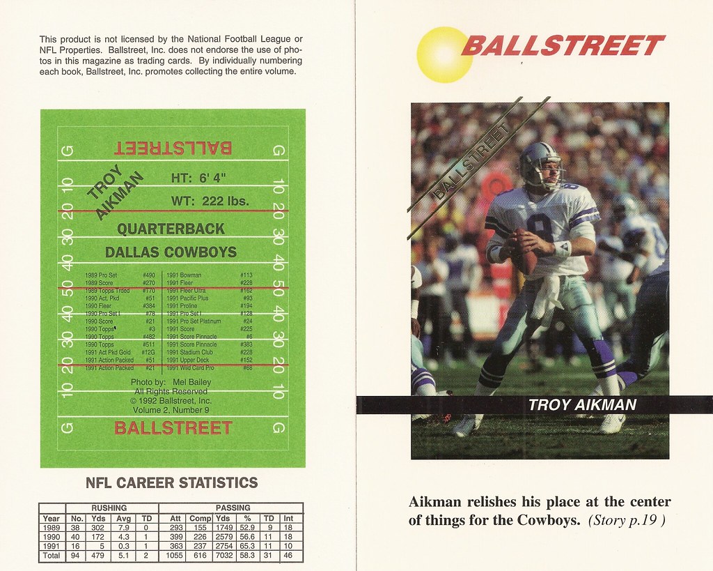 1992 Ballstreet Magazine Insert Oversize - Aikman, Troy  (Vol 2 No.9)