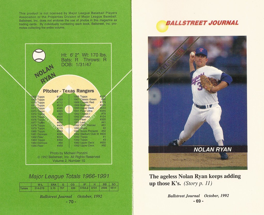 1992 Ballstreet Magazine Insert Oversize - Ryan, Nolan (Vol 2 No.10)