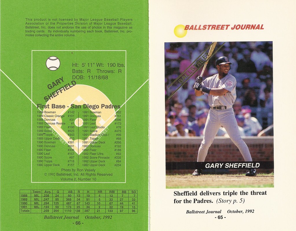 1992 Ballstreet Magazine Insert Oversize - Sheffield, Gary (Vol 2 No.10)