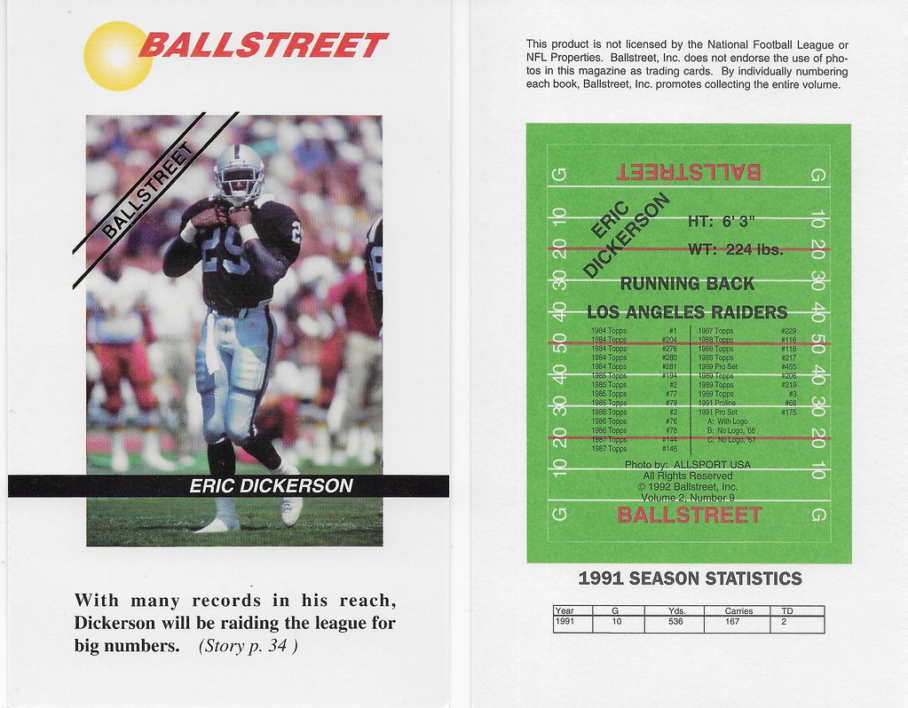 1992 Ballstreet Magazine Insert Oversize - Dickerson, Eric (Vol 2 No.9)