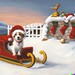DALL·E 2022-12-12 10.49.47 - redbrown and white long-haired jack russell terrier in a red santa stocking hat in the background santa's sleigh by Maxfield Parrish