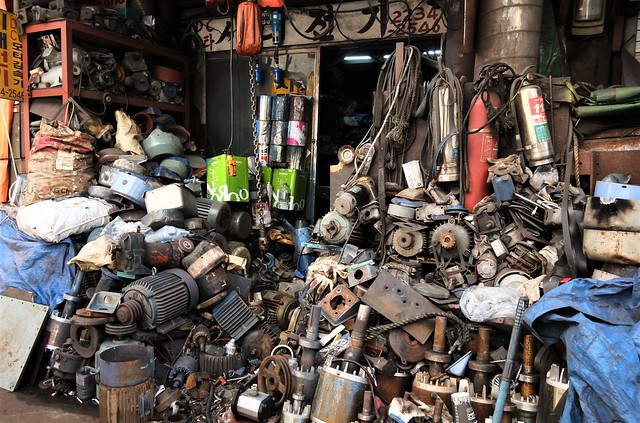 Seoul Korea late 2022 piles of old motors in Hwanghak-dong flea market alley - 