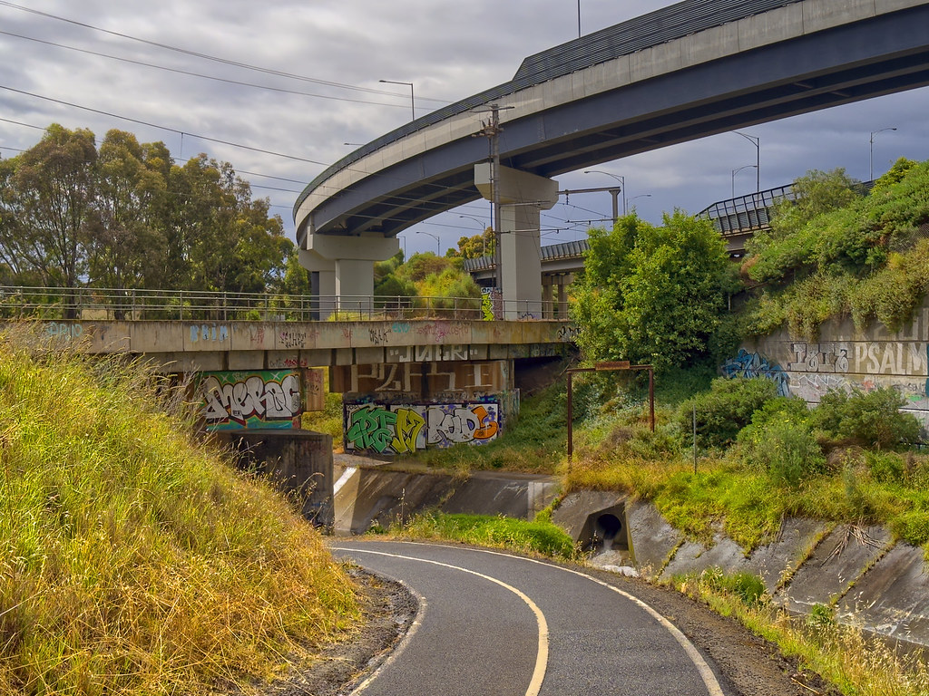 New topographic urban landscape, mid summer Melbourne, under the Tullamarine freeway