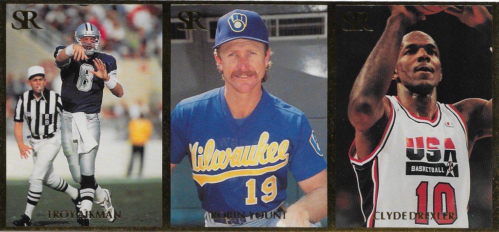 1993 Sports Report Magazine Insert Strip of 3 (Troy Aikman, Robin Yount, Clyde Drexler)