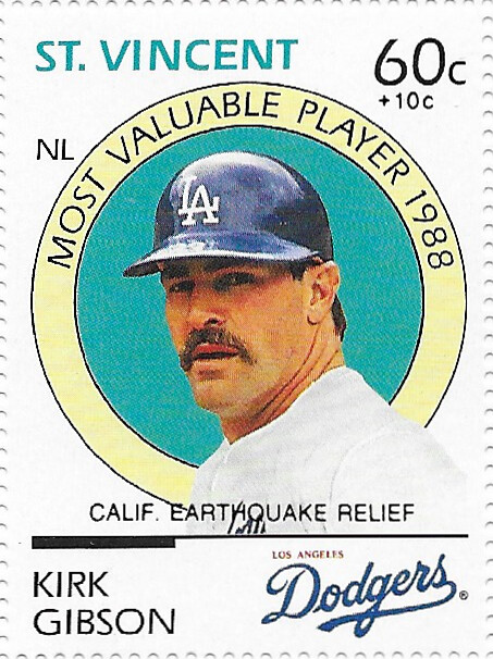 1989 St Vincent Stamp - CA Earthquake Relief Fund Award Winners - Gibson, Kirk
