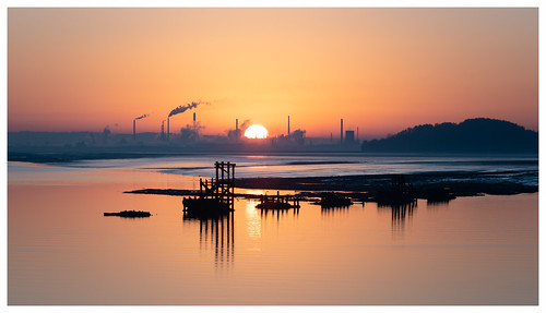 mersey ferry sunrise eastham river wirral stanlow smoke chimney outdoor sky landscape cloud skyline