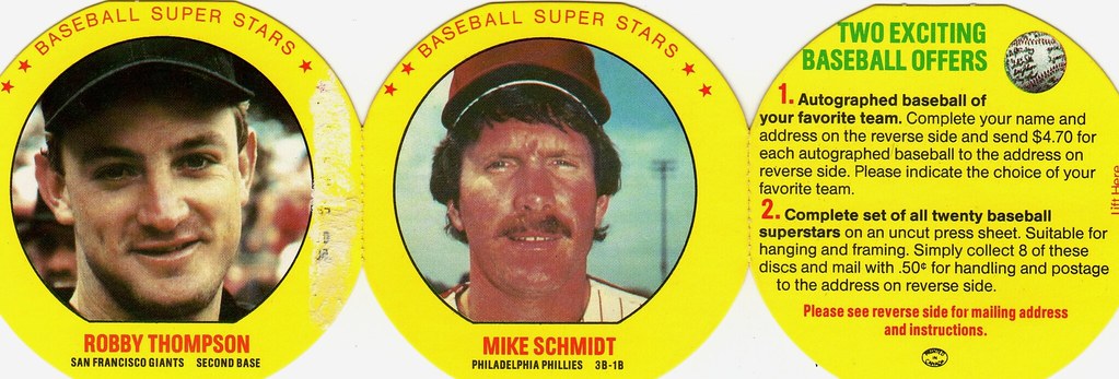 1987 MSA Baseball Superstars Disc Panel (Robby Thompson, Mike Schmidt)