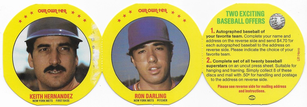 1987 MSA Our Own Tea Disc Panel (Keith Hernandez, Ron Darling)