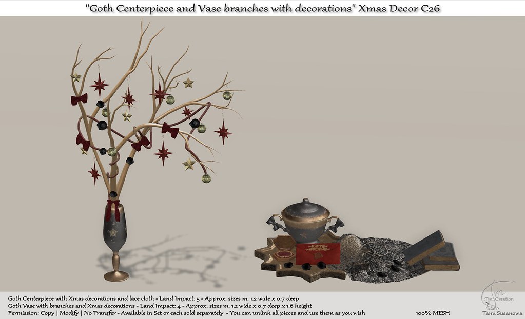 .:Tm:.Creation "Goth Centerpiece and Vase branchess" Xmas Decor C26