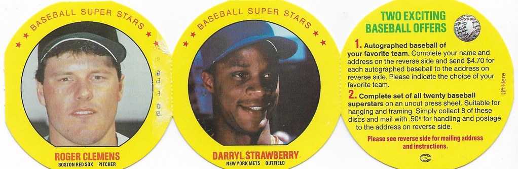 1987 MSA Baseball Superstars Disc Panel (Roger Clemens, Darryl Strawberry)